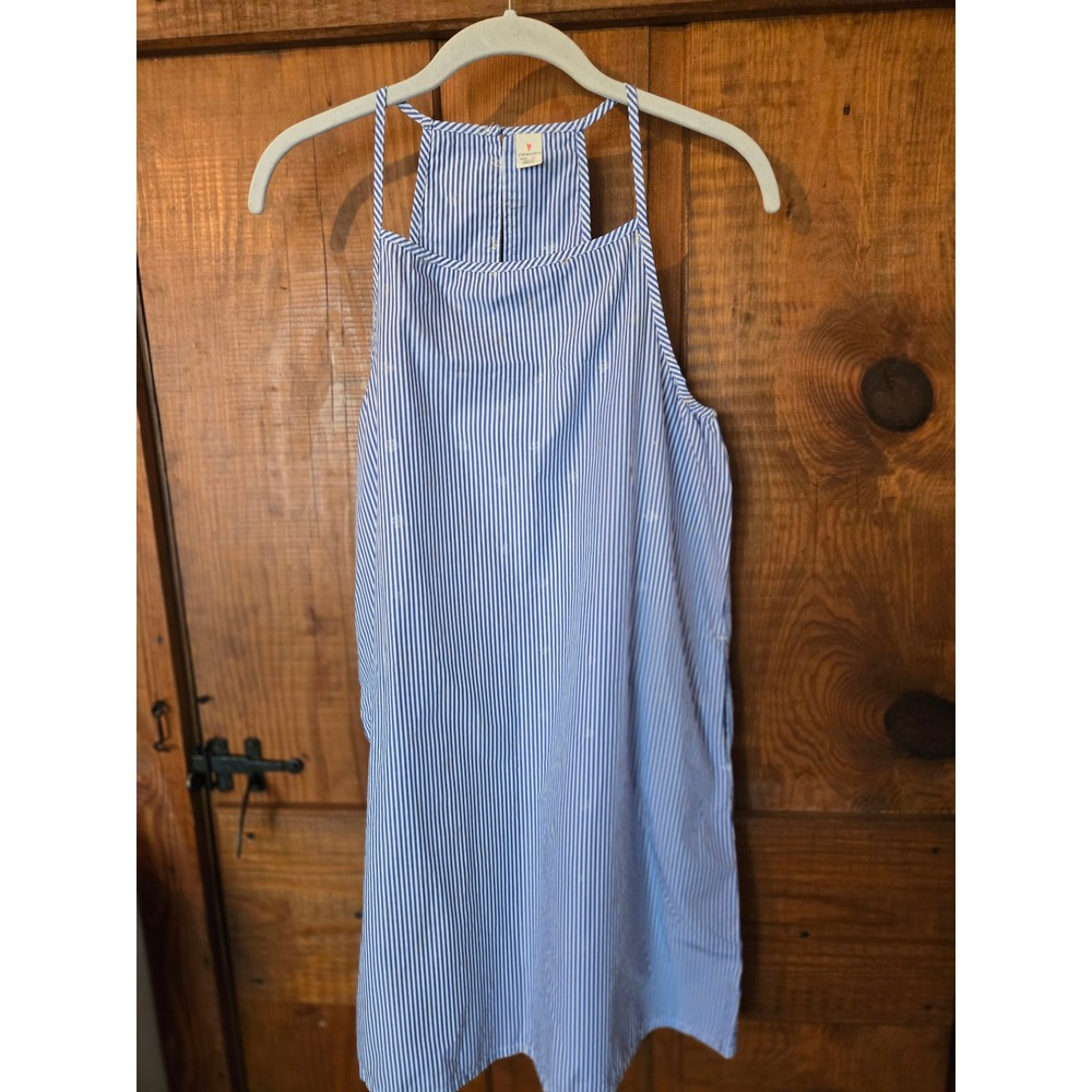 CREWCUTS Girls Blue White Striped Halter Dress Size 14 Sleeveless Summer Keyhole
